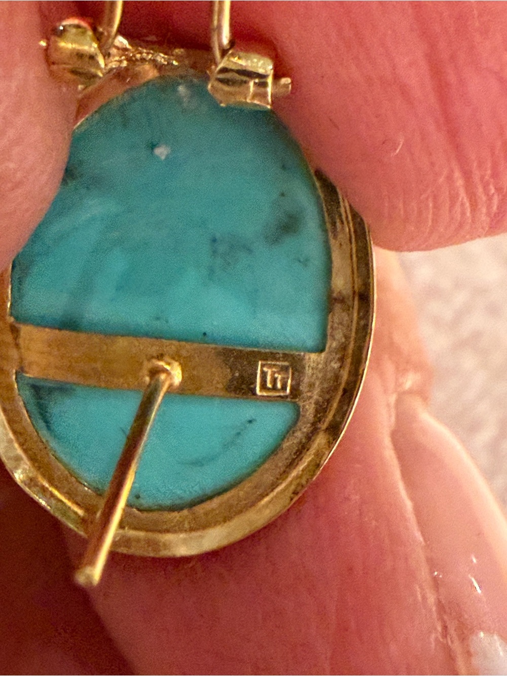 14 karat yellow, gold, blue turquoise earrings - Picture 6 of 14